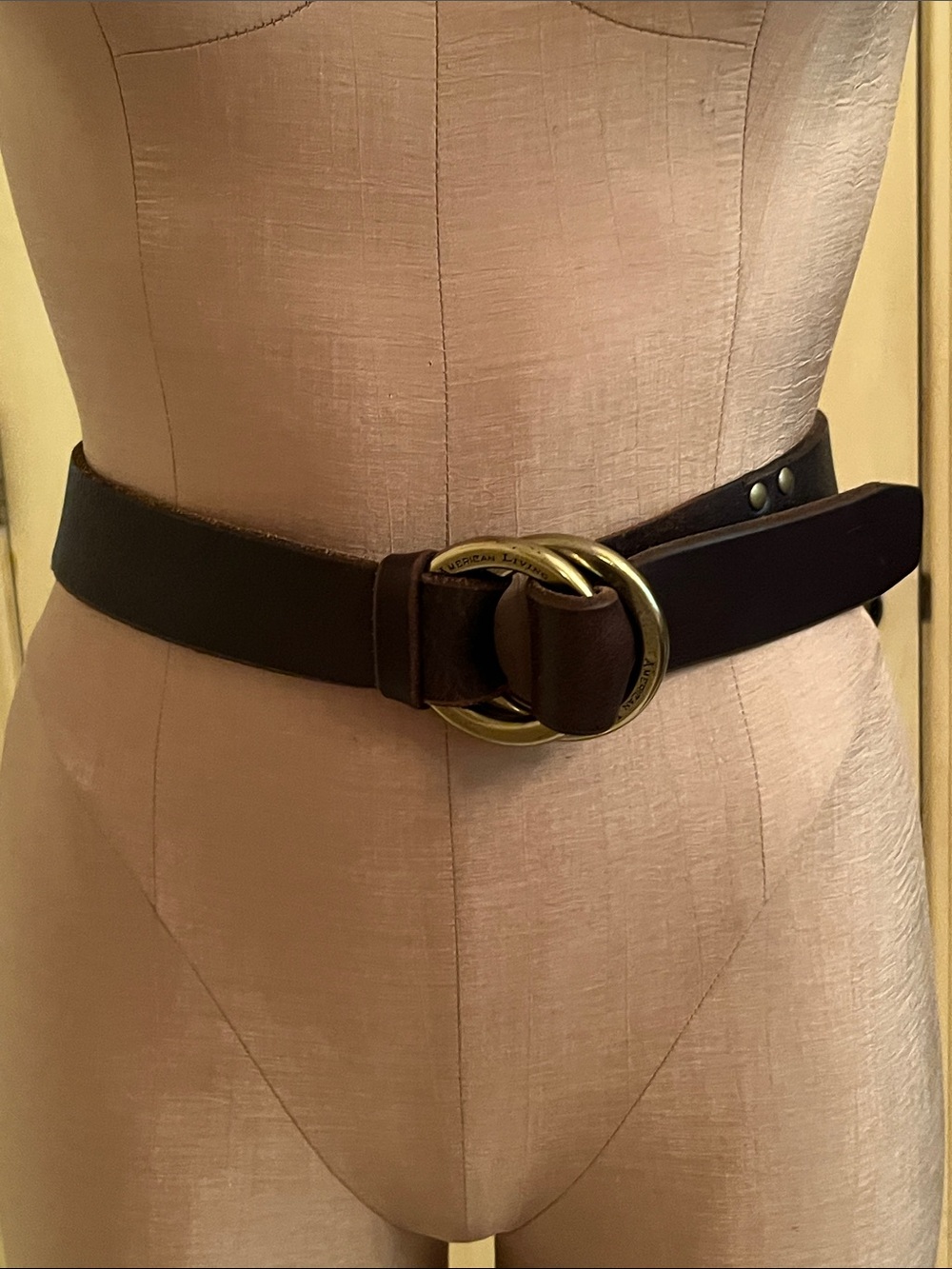 AMERICAN LIVING Western Boho Classic Brown Leather Brass-Tone Double Ring Buckle